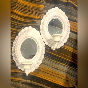 Vintage White Hobnail Sconce Mirror Candle Holder Mirror